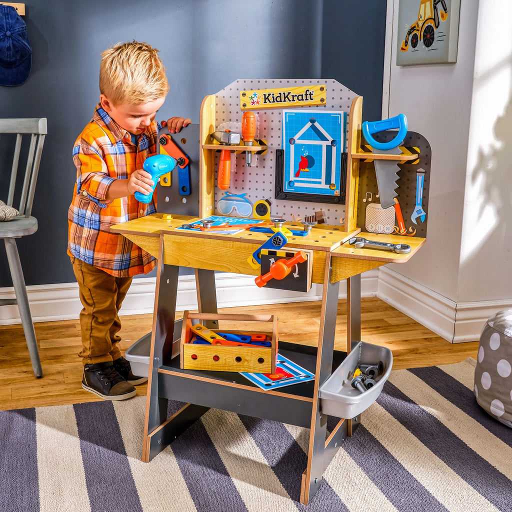 Wooden Play Workbench with 40+ Accessories and Working Drill C7528