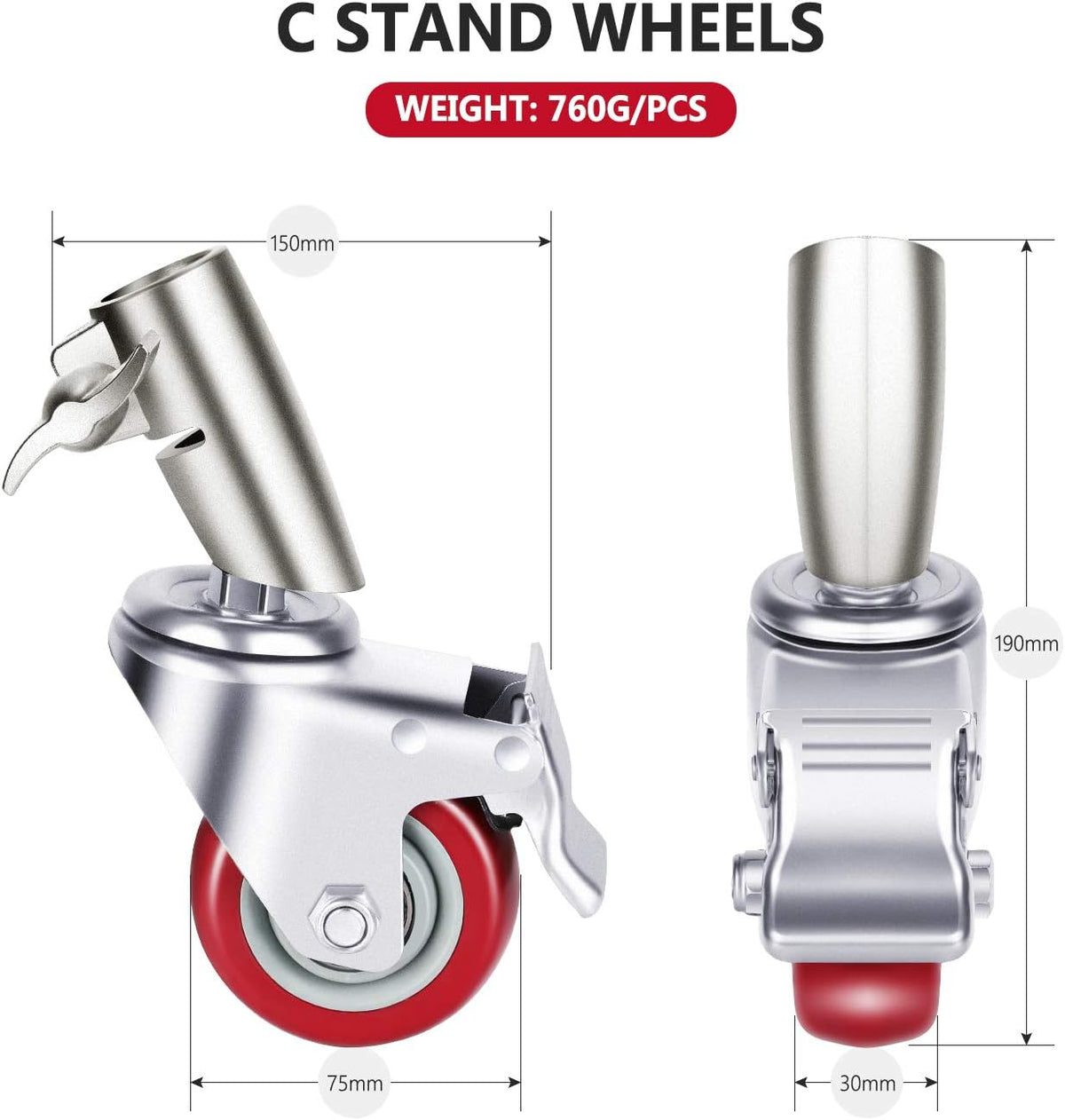 3 Packs Swivel Caster Wheels Set with 75mm Diameter, Durable Metal Construction with Rubber Base E475050