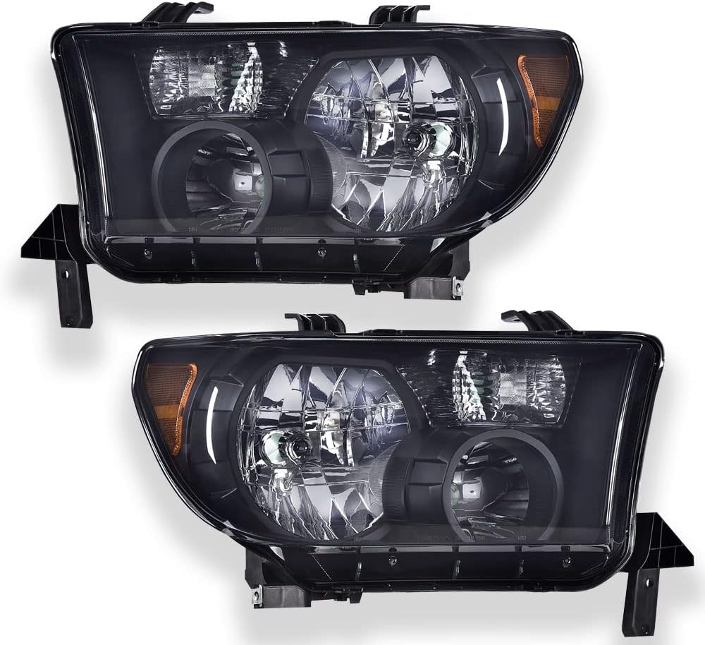 Headlights for 2007-2013 Toyota Tundra 2008-2017 Sequoia, Left+Right Clear Lens Chrome Housing Amber Reflector E111891