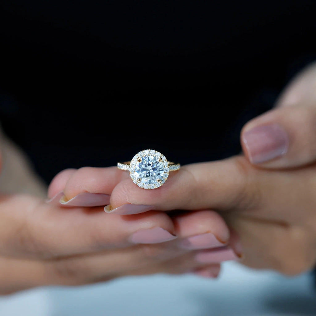 14K Yellow Gold Moissanite Halo Engagement Ring W208370
