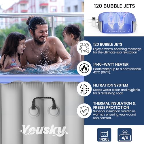 Inflatable Hot Tub 6-8 Person with 120 Bubble Jets, Durable PVC Material, 83" L x 83" W x 26" H S394