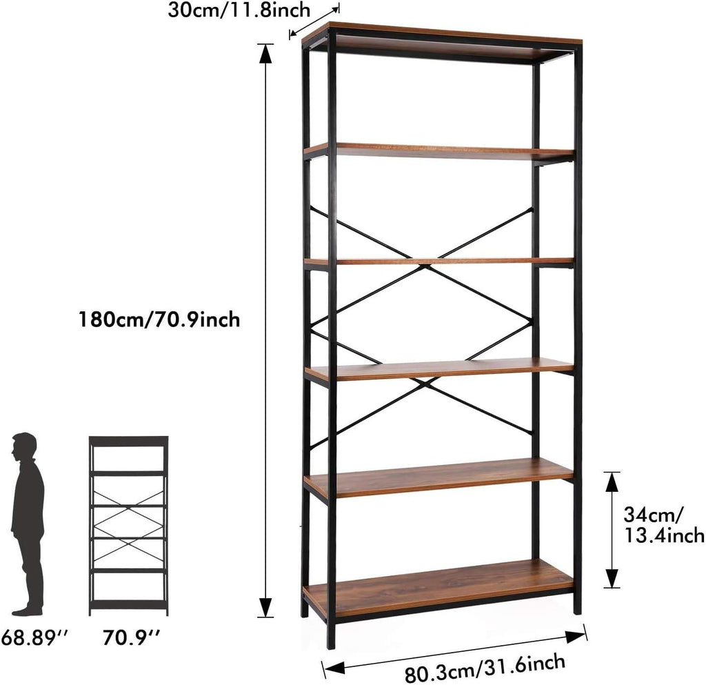 5 Shelf Metal and Wooden Bookshelf F19896