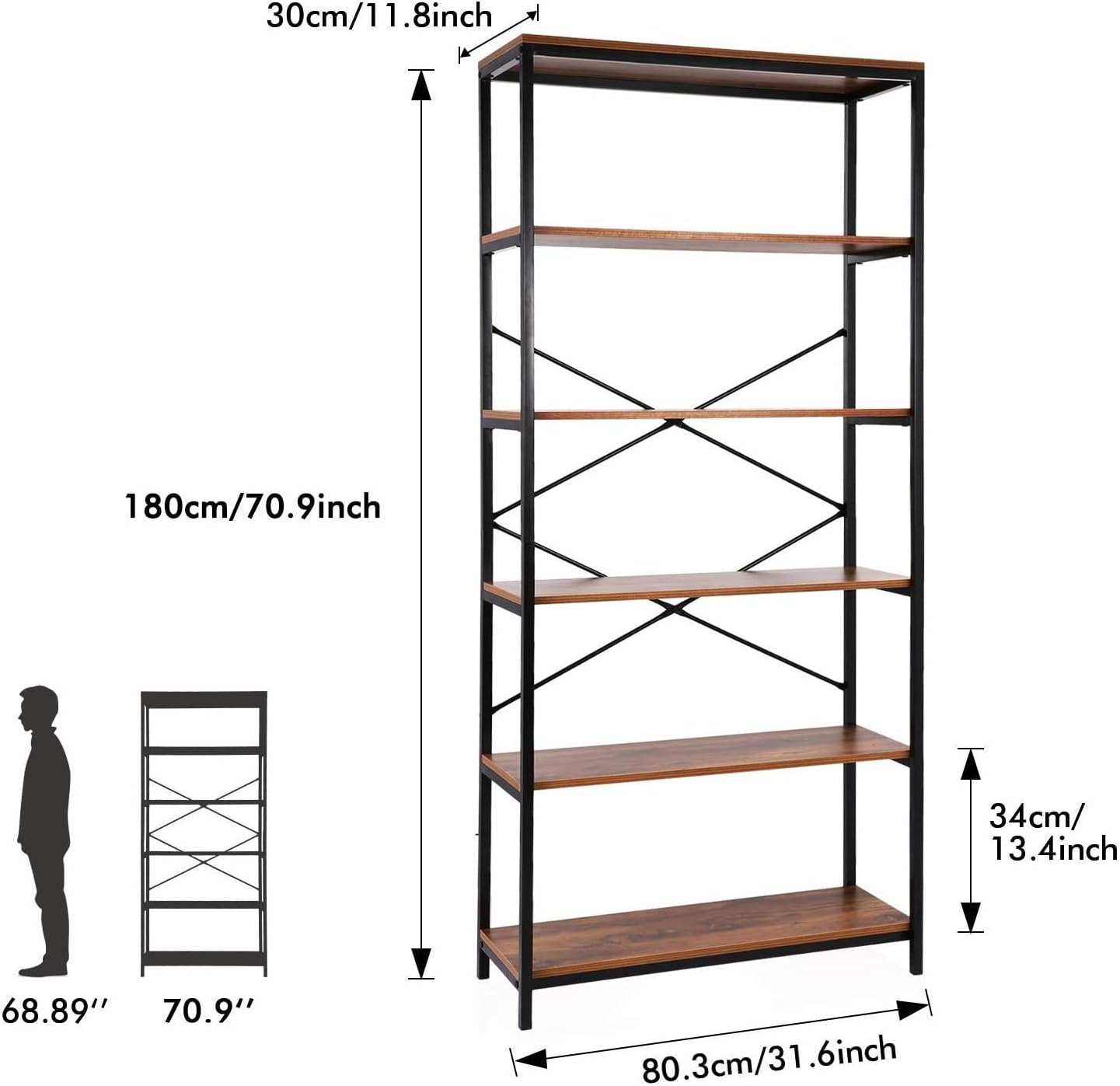 5 Shelf Metal and Wooden Bookshelf F19896
