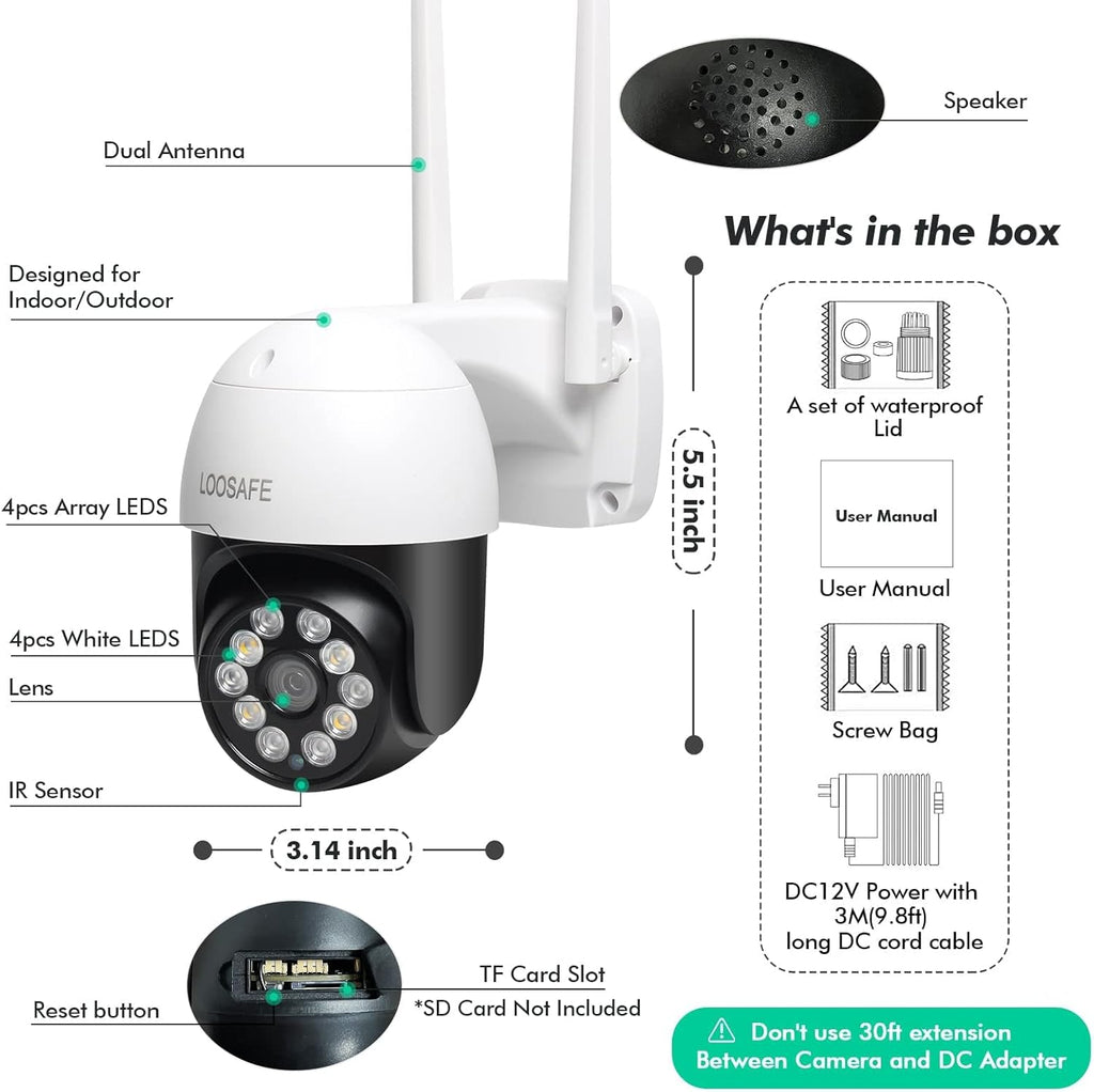 4MP PTZ Wireless Security Camera Outdoor with Spotlights H705564