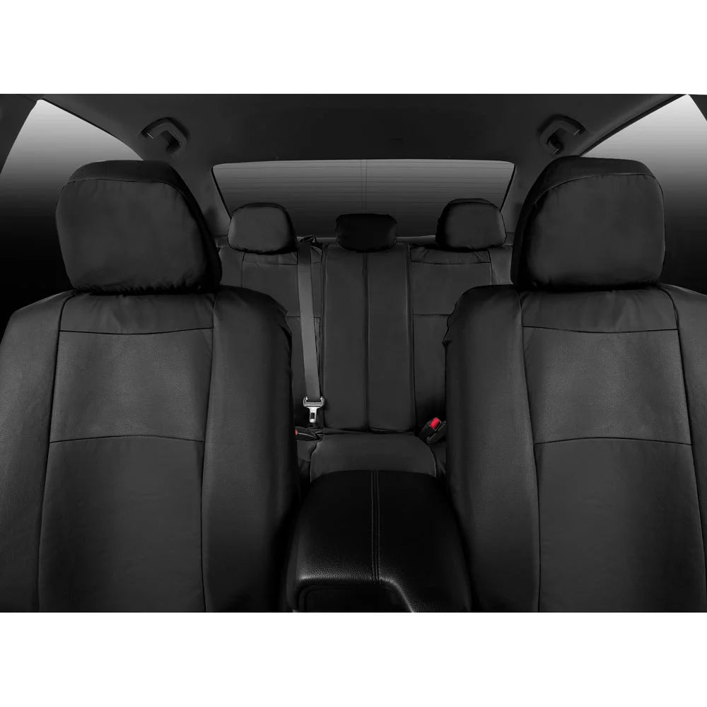 Classic Black Faux Leather Car Seat Covers Full Set M449194
