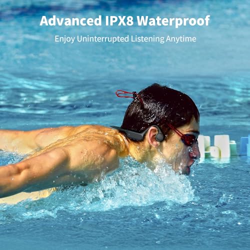 Bone Conduction Headphones, Open Ear IPX8 Waterproof Bluetooth 5.4 with Mic, 10H Playtime Wireless Earbuds E7109