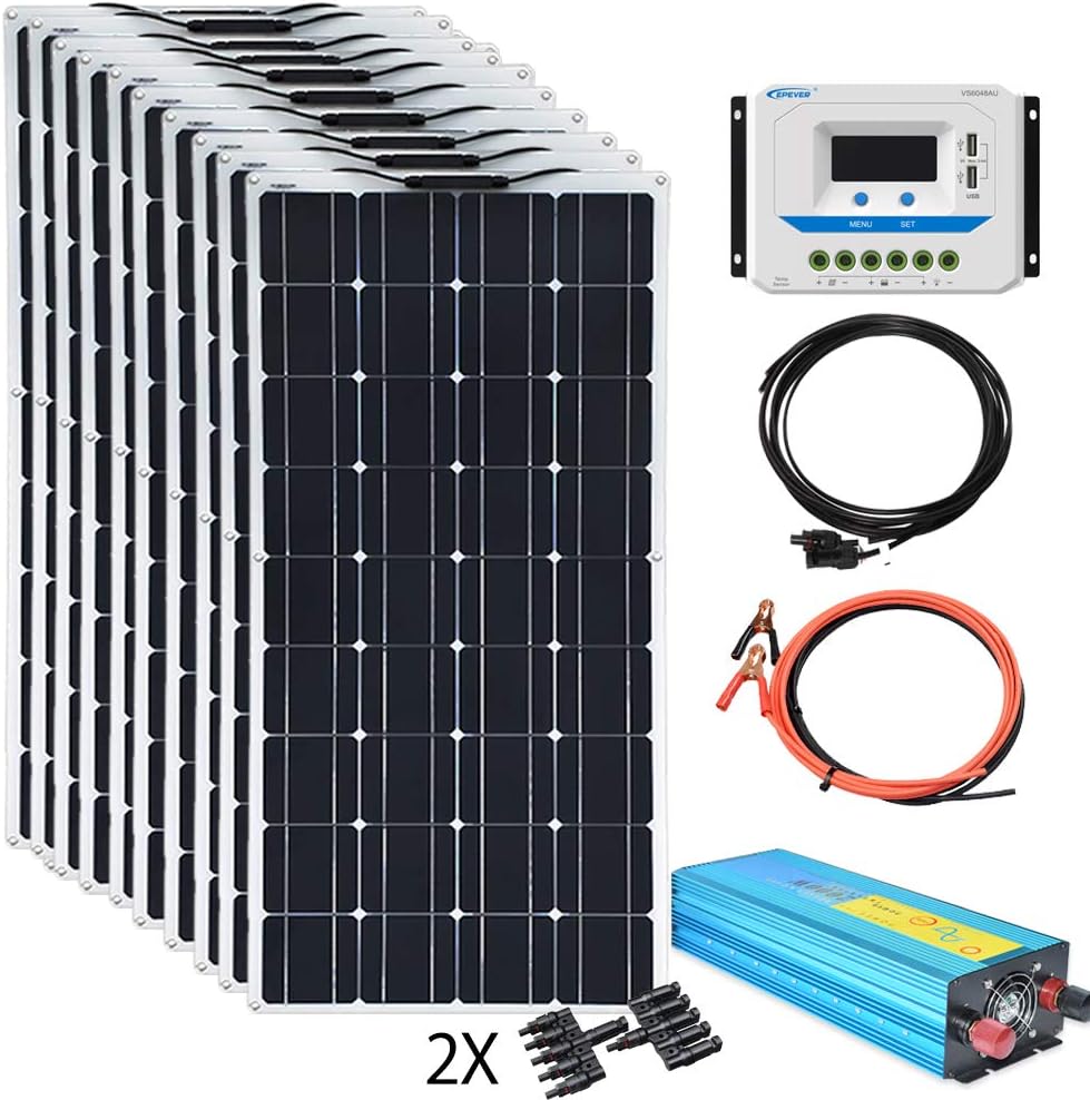 2pcs 100w Monocrystalline Flexible Solar Panel 200W 12V Kit with 20A Controller PV Connector L7929