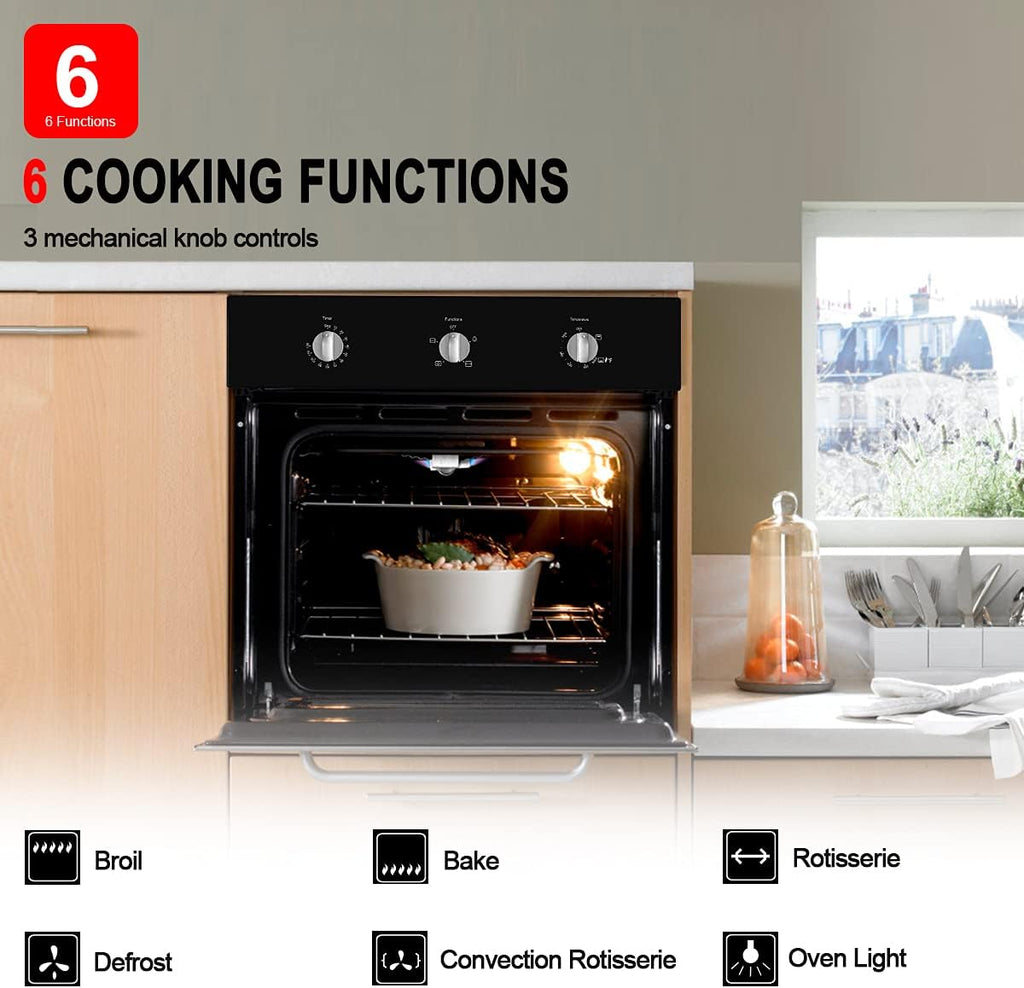 24 Built-in Natural Gas Wall Oven with Rotisserie, Black Glass I156
