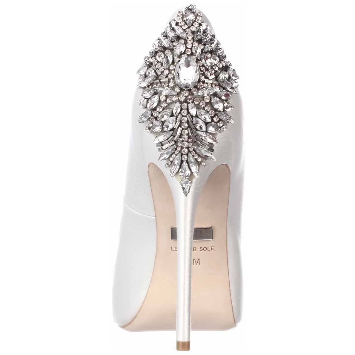 White Satin Peep-Toe Pumps, Size: 8 Q9069