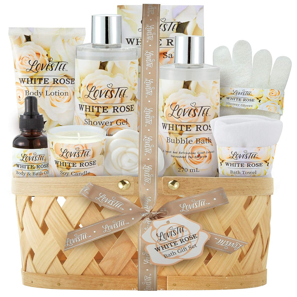 White Rose Set Body Lotion, Shower Gel, Bubble Bath, Bath Salt, Towel, Soap, Oil, Candle, Gloves N8448