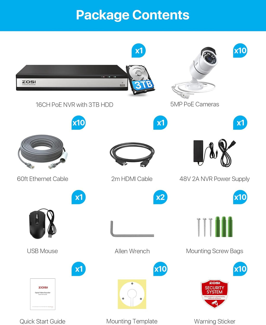 4K 16 Channel Security Camera System with 3TB Hard Drive and 10 x 5MP Cameras G2178