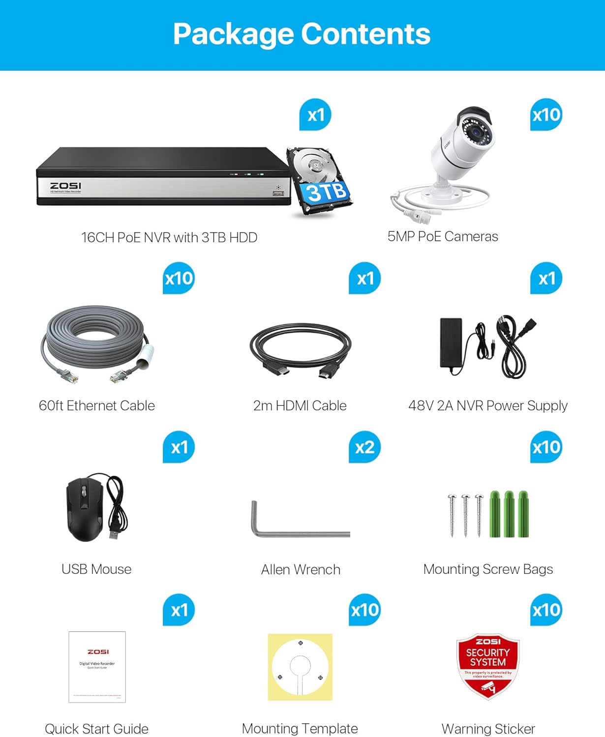 4K 16 Channel Security Camera System with 3TB Hard Drive and 10 x 5MP Cameras G2178