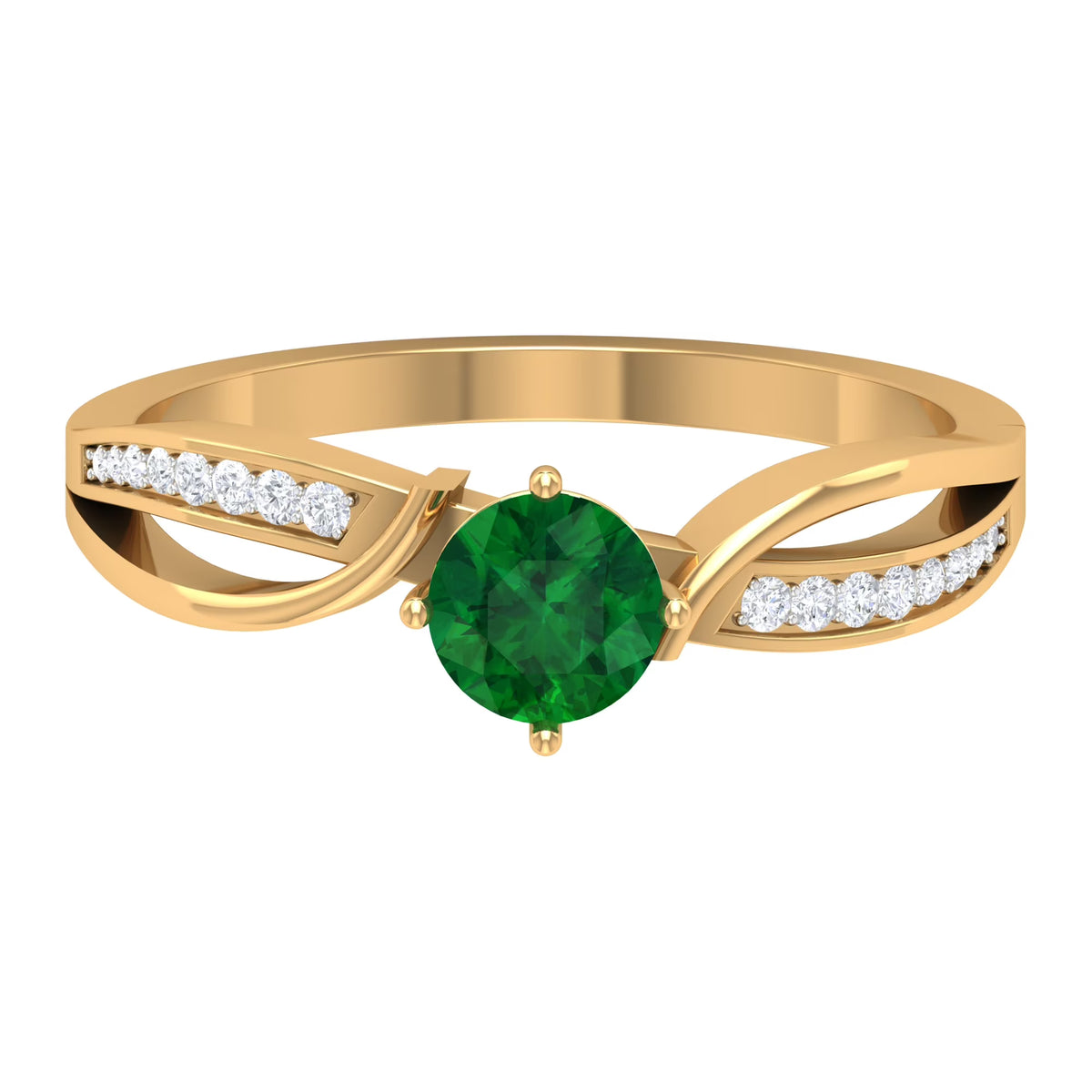 10K Yellow Gold Natural Emerald Solitaire Ring with Diamond Accent S1982