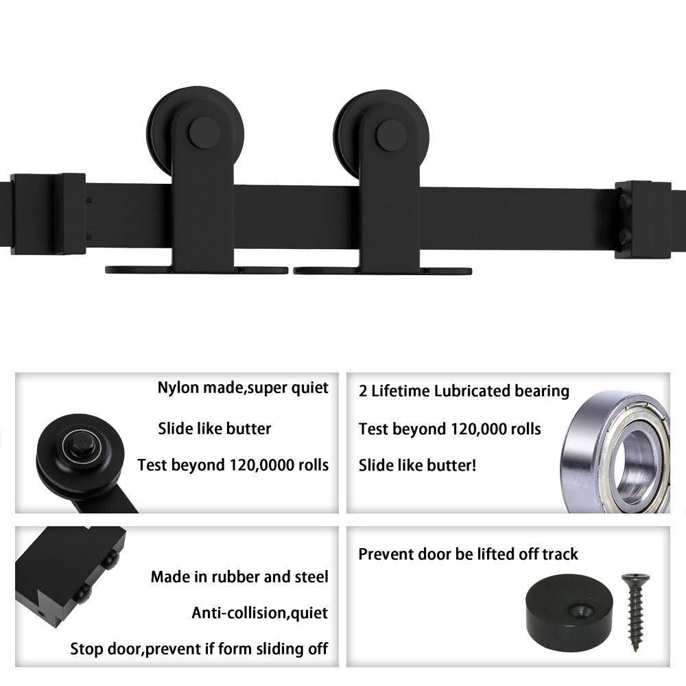 10 ft. Top Mount Sliding Barn Door Hardware Track Kit with Frosted Black Floor Guide C784