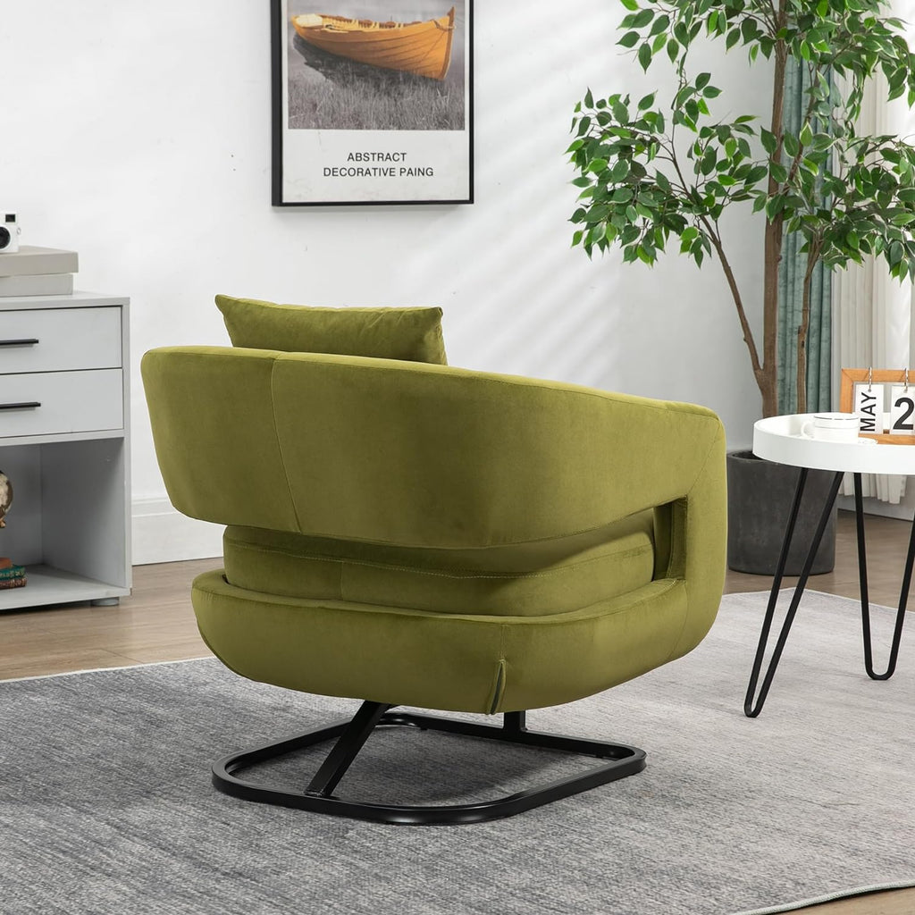 Olive Velvet Barrel Chair with Metal Base X9920