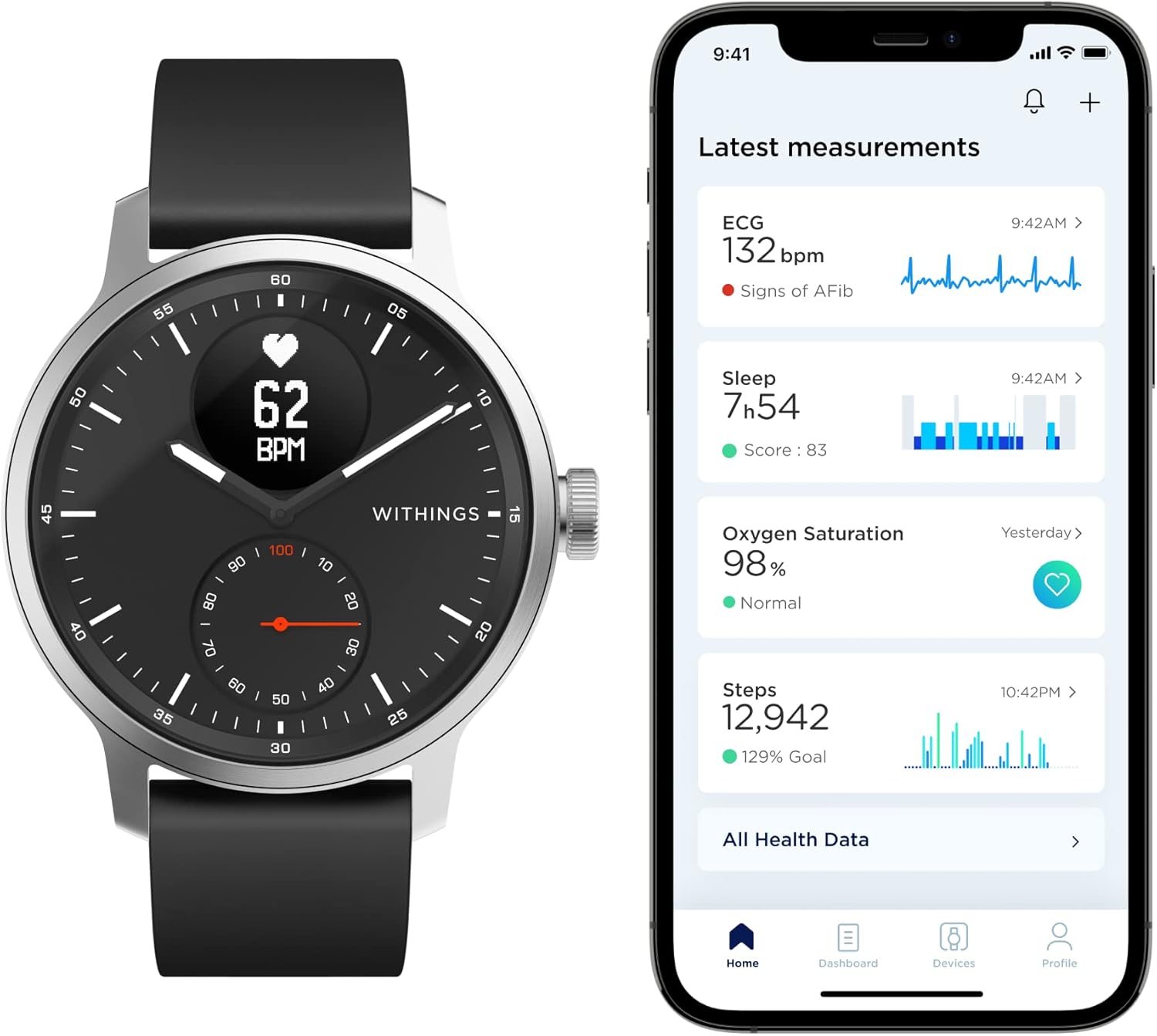 Black 42mm Hybrid Smartwatch with ECG, Heart Rate Sensor and Oximeter U288396