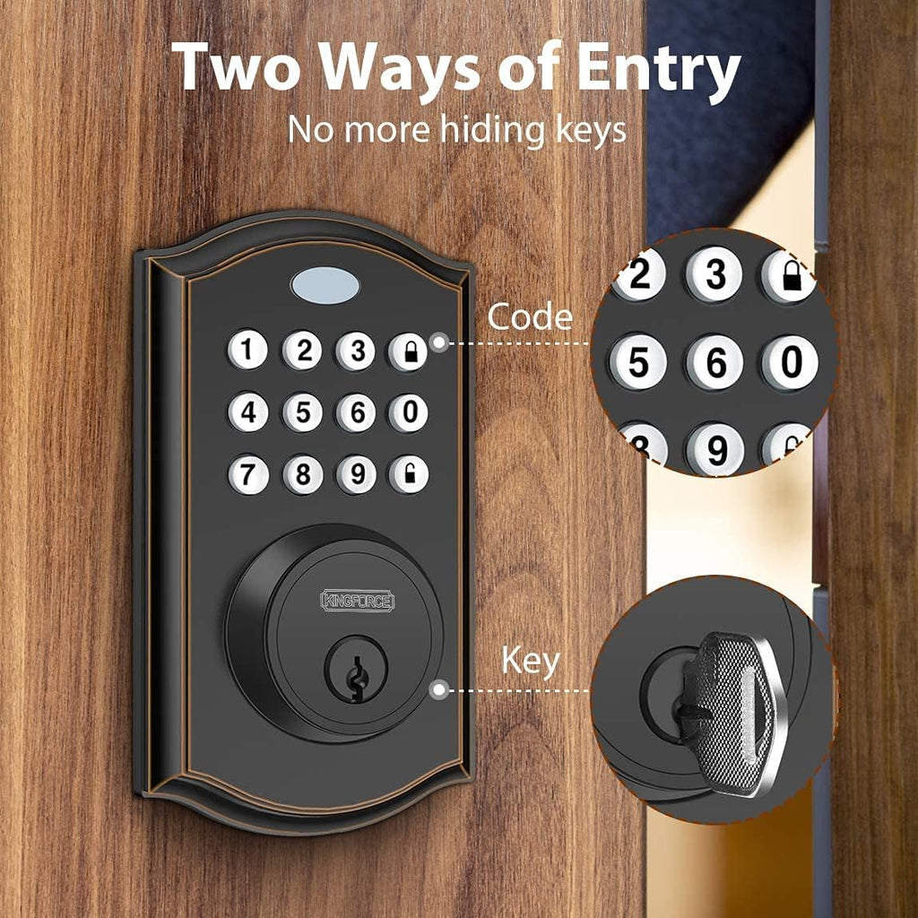 Keypad Deadbolt Lock, Keyless Entry Door Lock, Electronic Deadbolt, Black, Pack of 2 W868315