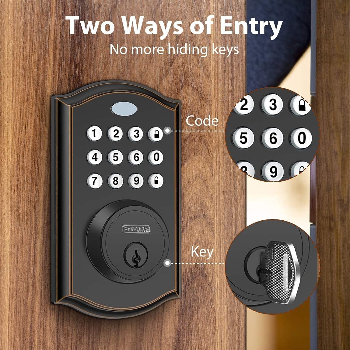 Keypad Deadbolt Lock, Keyless Entry Door Lock, Electronic Deadbolt, Black, Pack of 2 W868315