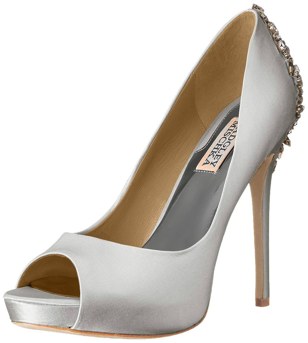 White Satin Peep-Toe Pumps, Size: 8 Q9069