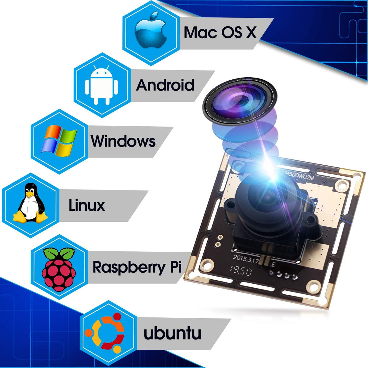 5 Megapixel USB Camera Module with 170 Degree Fisheye Lens Wide Angle HD F5841