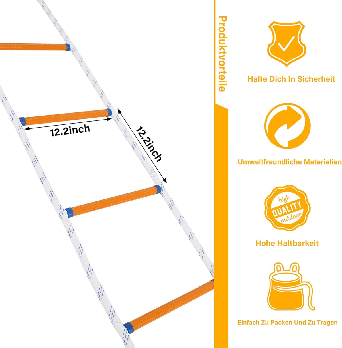 Emergency Fire Escape Ladder Flame Resistant Safety Extension Rope Ladder with 2 Hooks, 2M / 6.6FT A39847