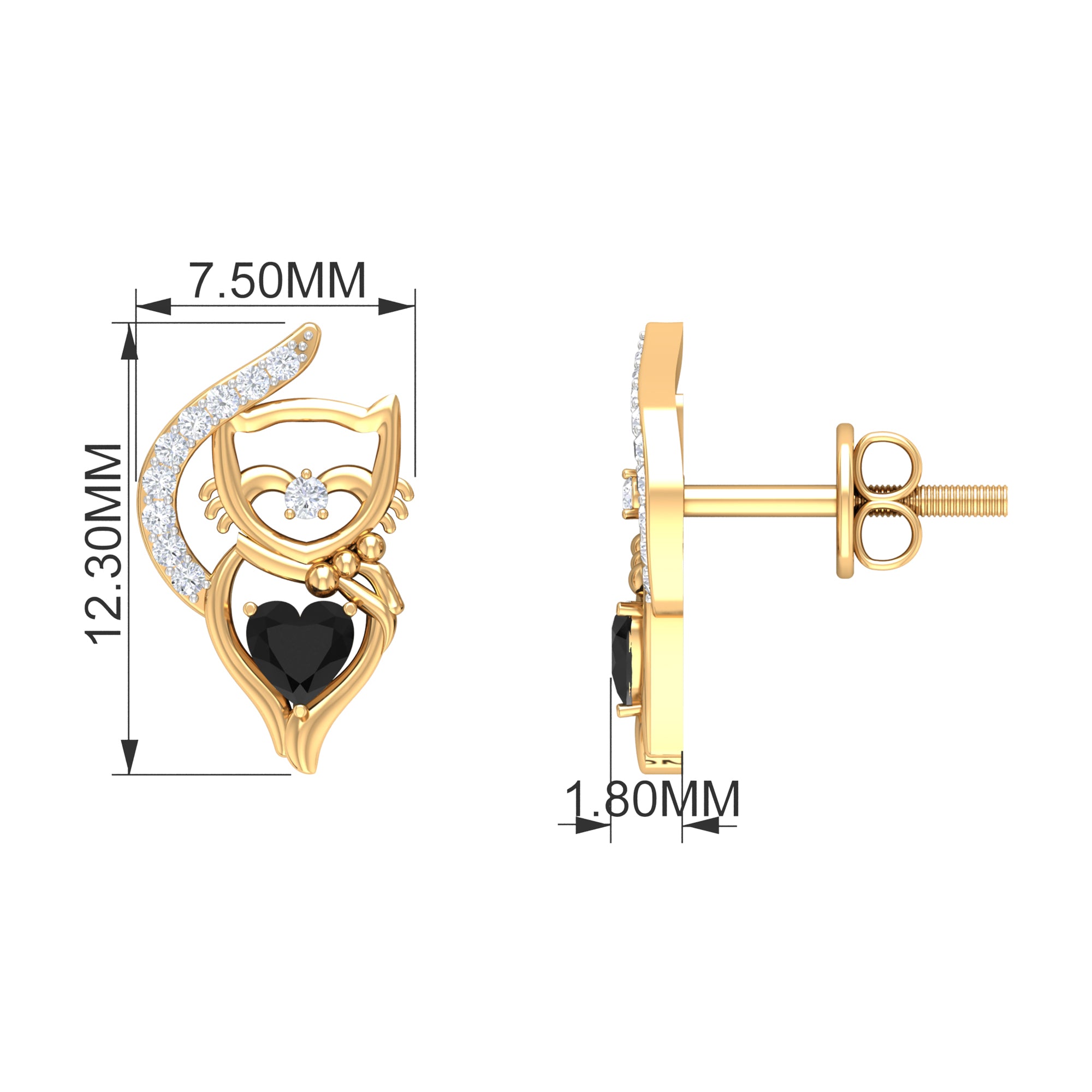 Black Diamond Stud Earrings, 925 Sterling Silver X175
