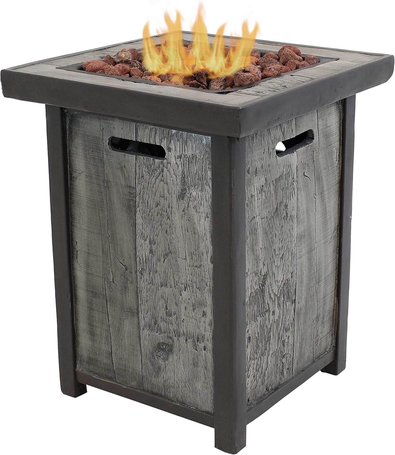Square Outdoor Propane Gas Fire Pit Table with Weathered Wood Look - 25 Inches Tall R629