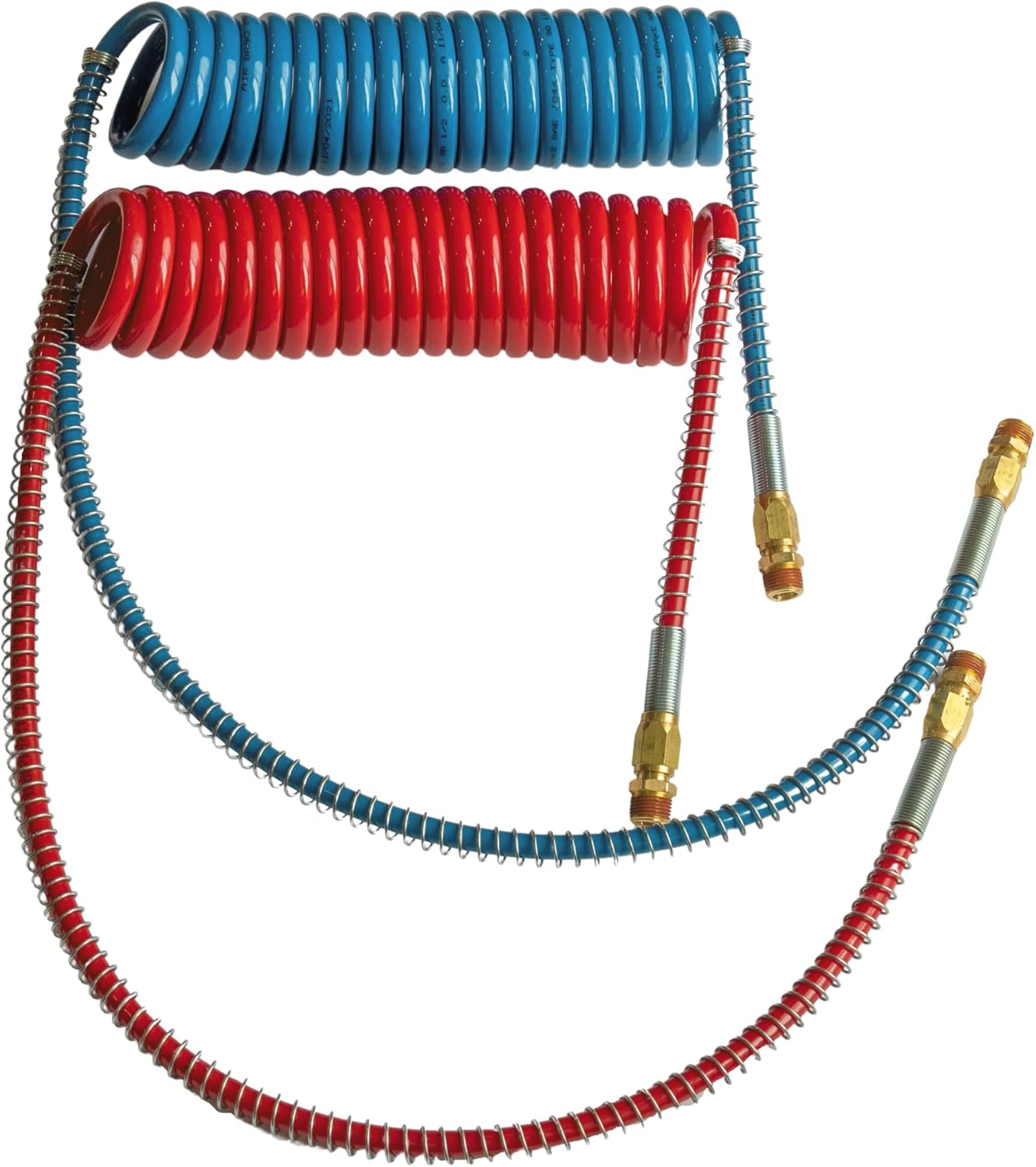 Red & Blue Coiled Air Brake Hoses with 12" & 40" Leads, Pack of 2 X4756