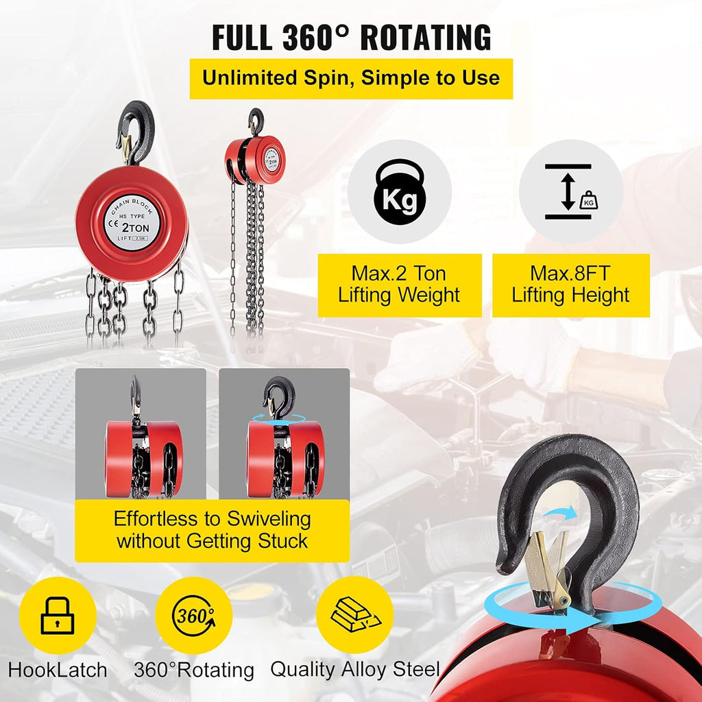 Red Pack of 2 Manual Chain Hoist, 4400 lbs Capacity, 8ft Lift Z526541