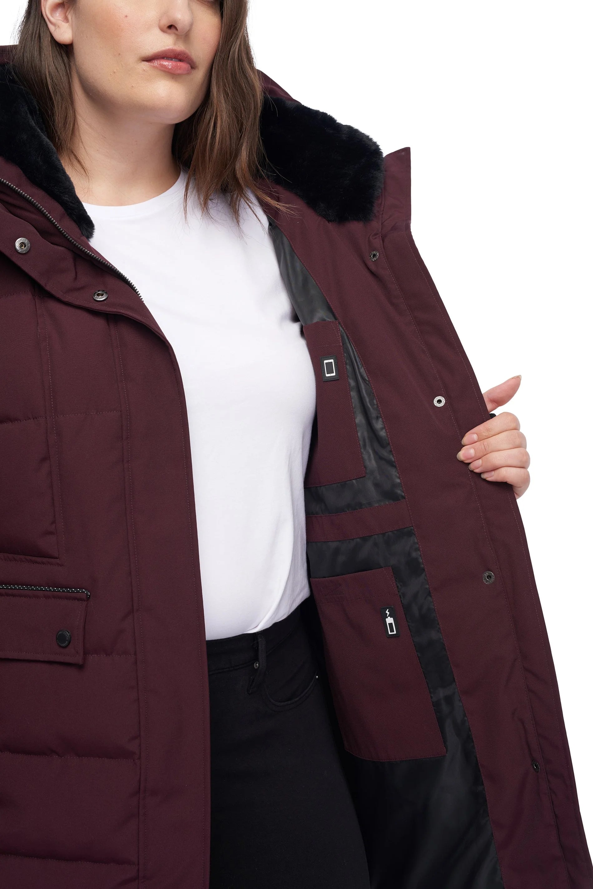 Women's Plus Size Vegan Down Mid-Length Parka Winter Coat with Hood K26162