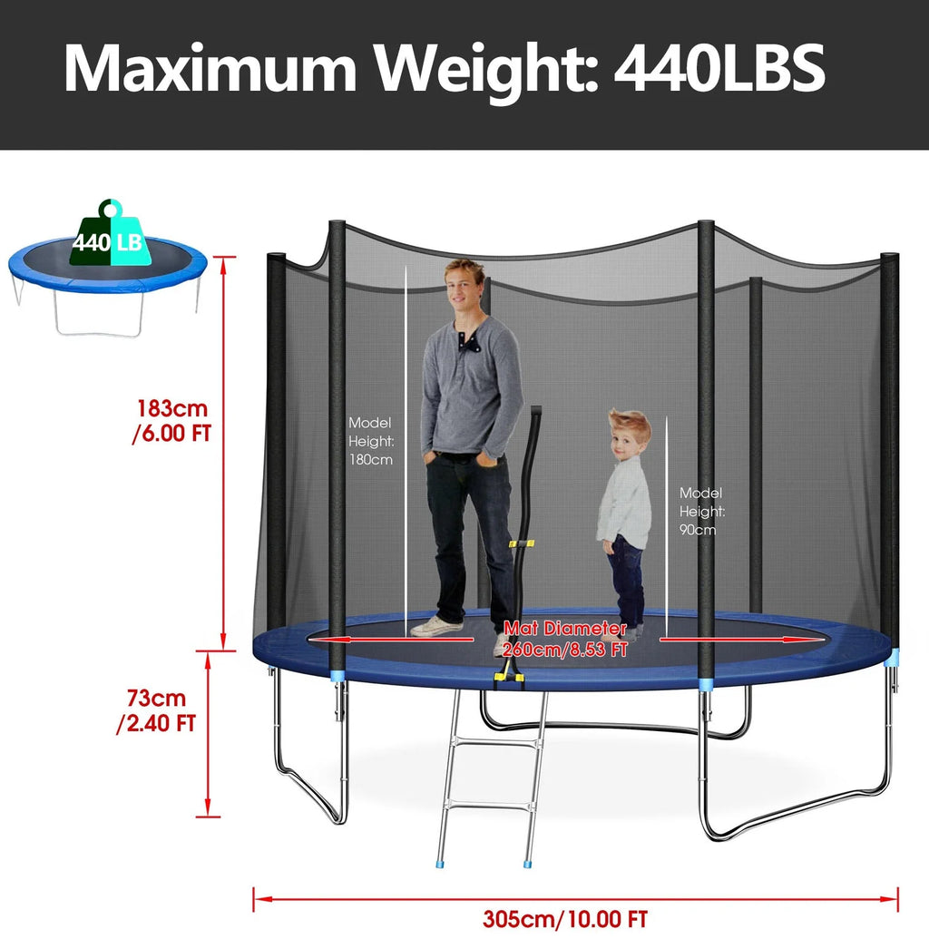 10 ft Trampoline with Enclosure and Wind Stakes, Blue W385