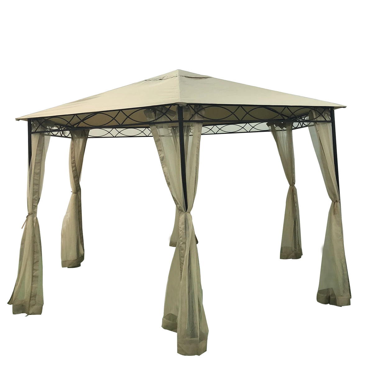 Beige Dark Gray Water Resistant Fabric and Steel Gazebo I4912
