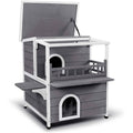 2-Story Weatherproof Wooden Cat Shelter House with Transparent PVC Canopy M53014