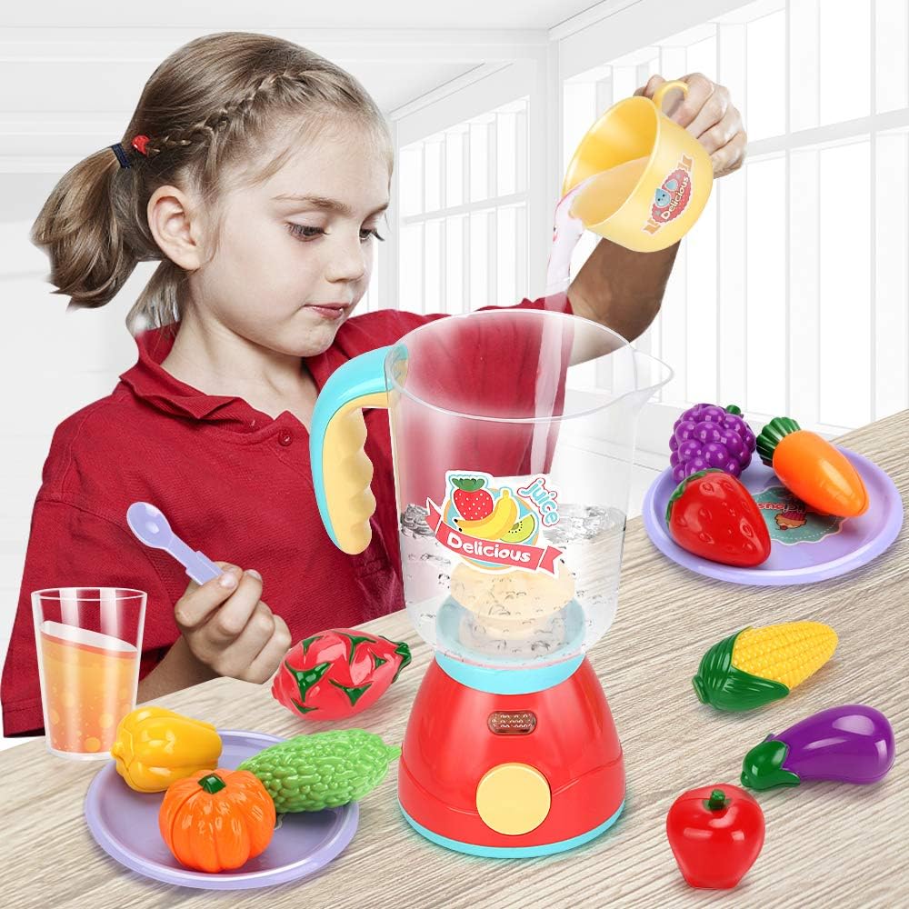 Kids Assorted Kitchen Appliance Toys, Pretend Kitchen Toy Set Includes Coffee Maker, Blender and Toaster, Cutting Play Food and Kitchen Utensils Accessories G93431