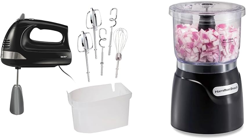 6-Speed Hand Mixer with Storage Case, Whisk & Hooks Bundle with 3-Cup Food Chopper G1376