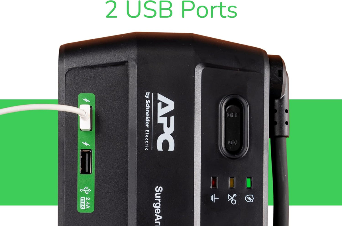 11 Outlet Power Strip Surge Protector with USB Ports, 2880 Joule, 8' Cord, Flat Plug, Black, Pack of 2 A5991