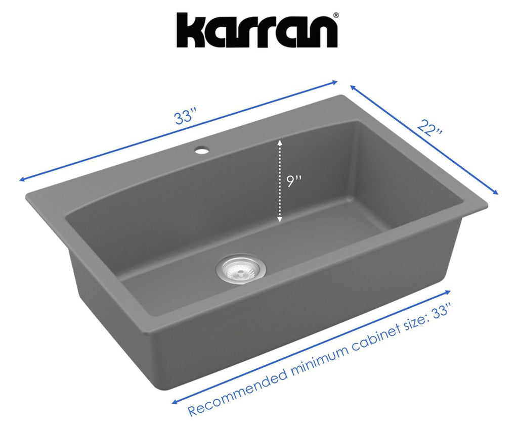 33x22 Drop In Quartz Composite Kitchen Sink, Grey H3705