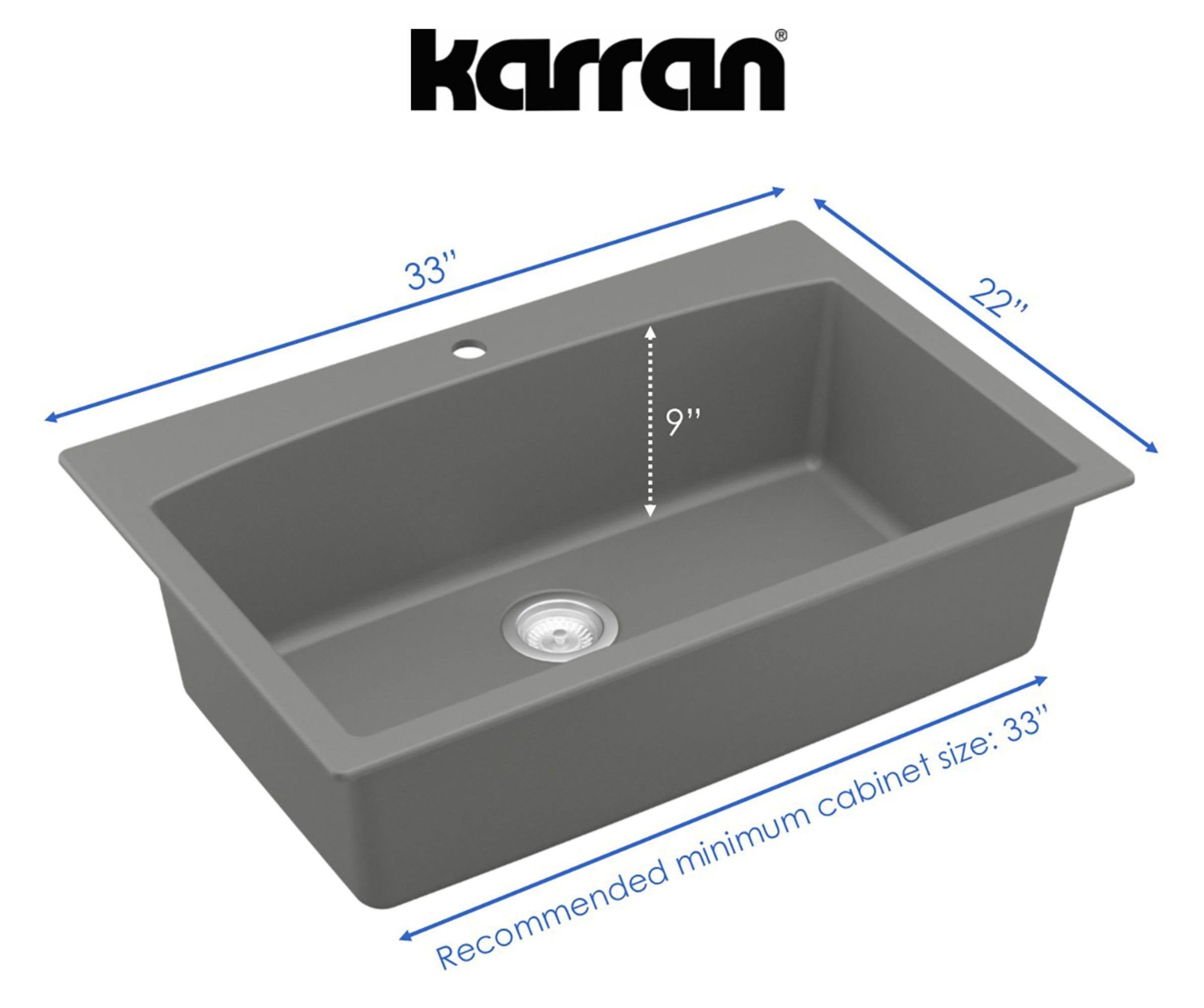 33x22 Drop In Quartz Composite Kitchen Sink, Grey H3705