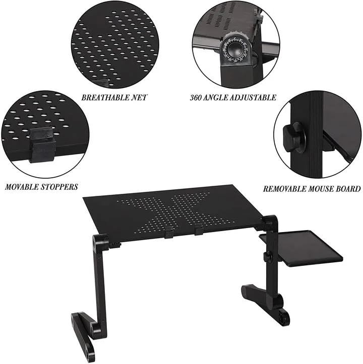 Foldable Aluminum Adjustable Laptop Desk with Mouse Pad (Black) O10586