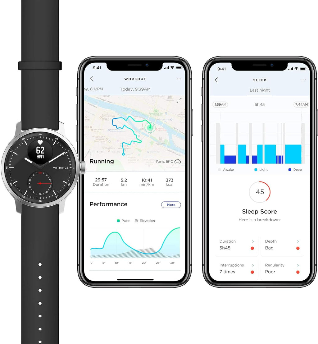 Black 42mm Hybrid Smartwatch with ECG, Heart Rate Sensor and Oximeter U288396