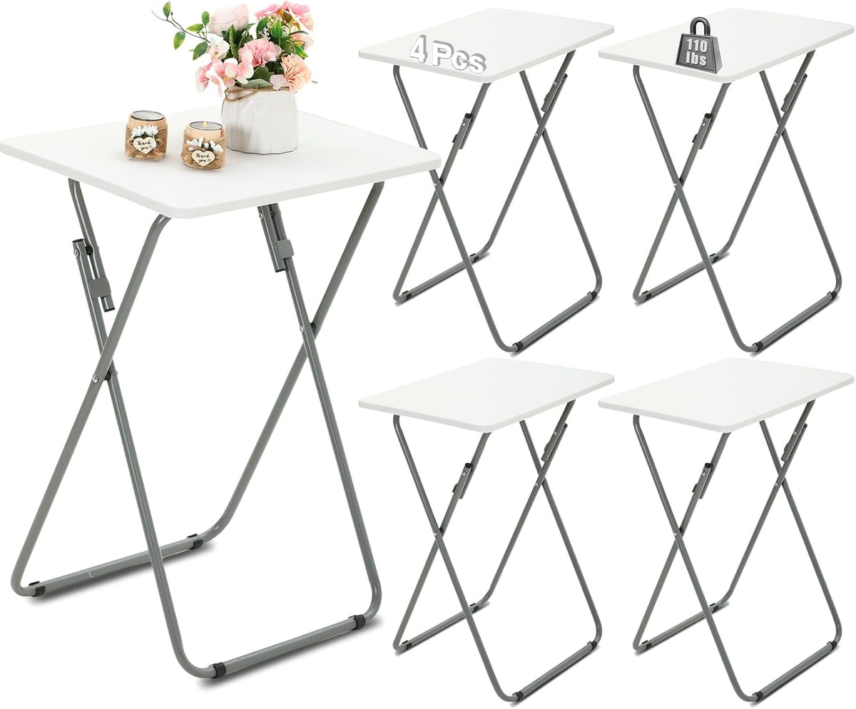 Set of 4 White Folding TV Tray Tables B519