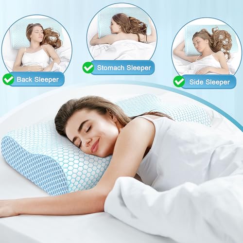 Blue Standard Size Memory Foam Cervical Neck Pillow V619