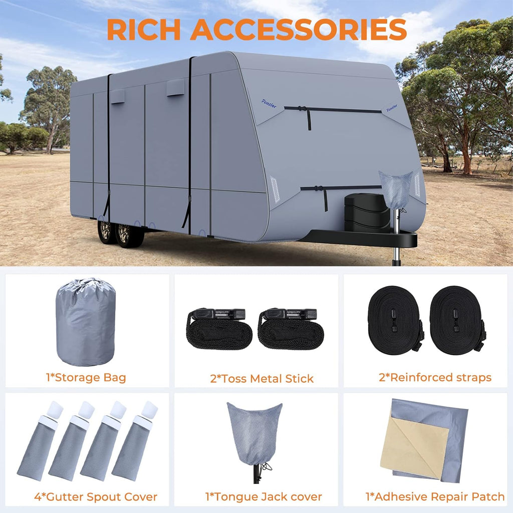 Waterproof 210D Travel Trailer RV Cover with 4 Gutter Spout Covers E290666