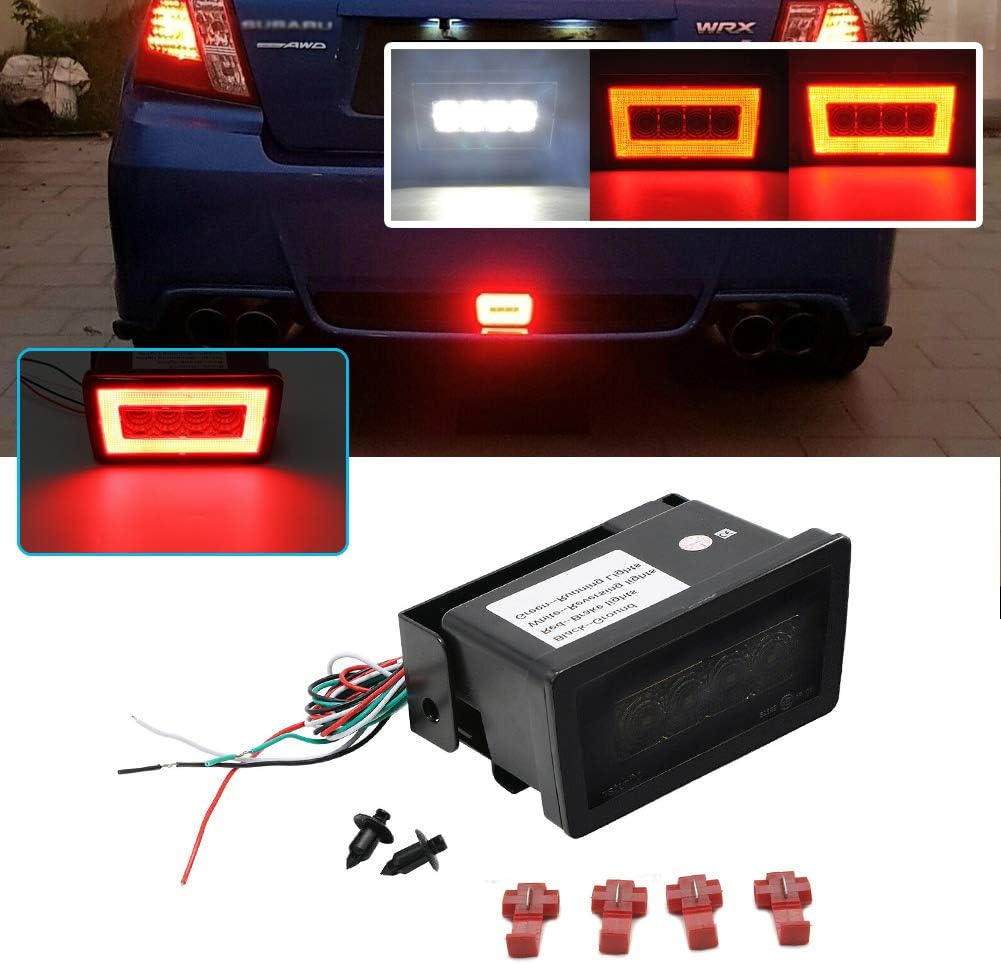 3-In-1 LED Rear Bumper Fog Light Kit Stop Brake Backup Reverse Running Tail Lights Smoked Lens Pack of 2 B27073