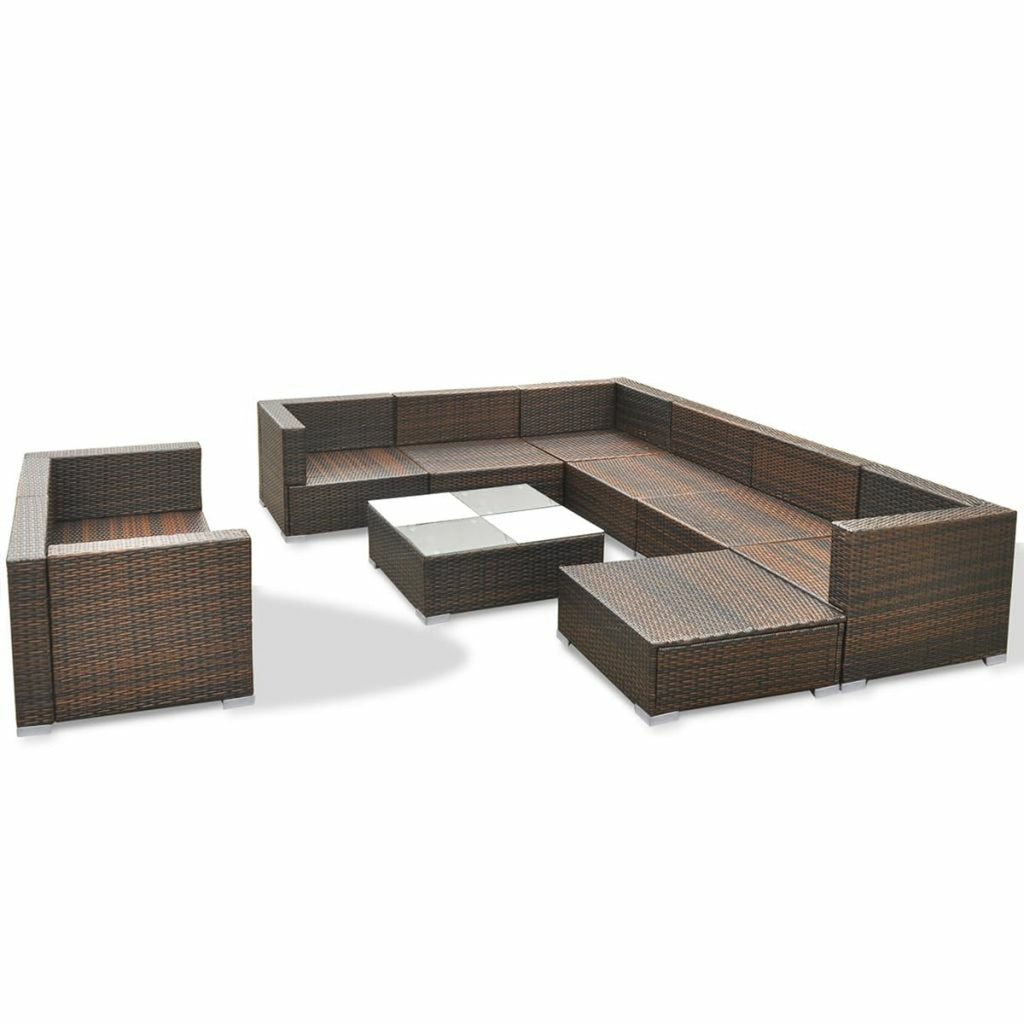 10 Piece Outdoor Patio Furniture Set with Coffee Table and Ottoman D316