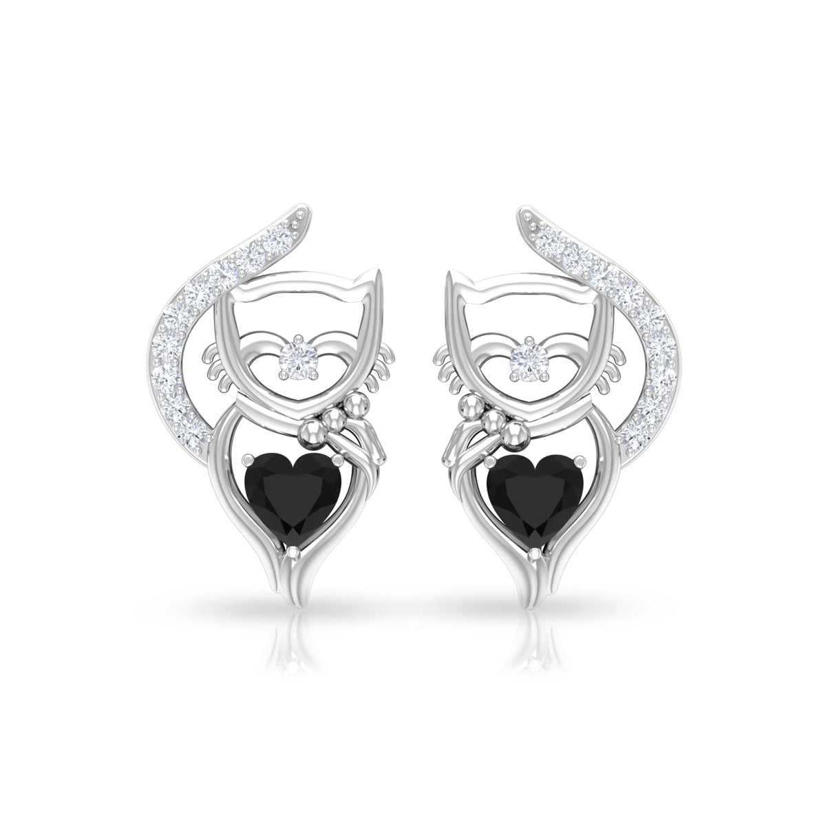 Black Diamond Stud Earrings, 925 Sterling Silver X175