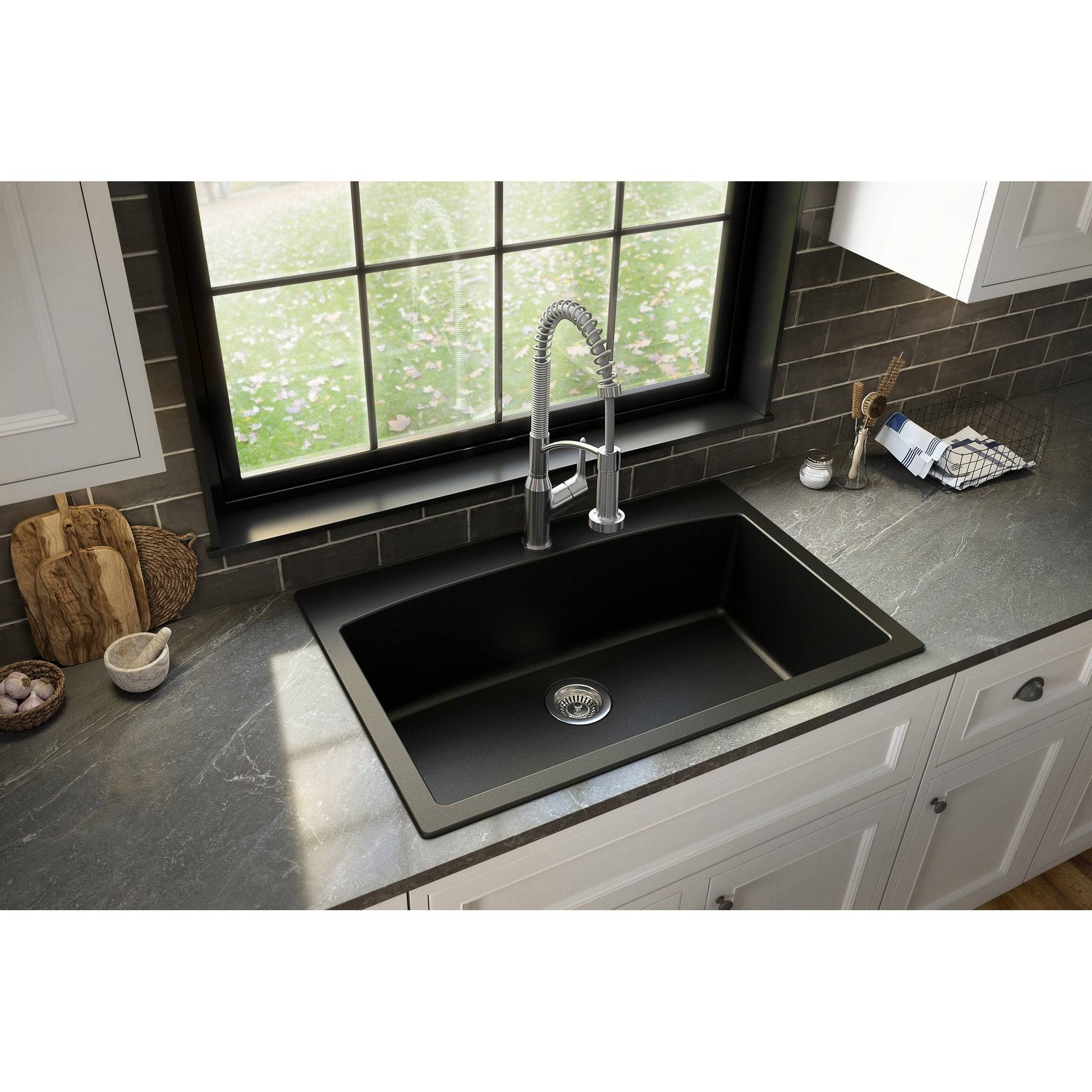 33x22 Drop In Quartz Composite Kitchen Sink, Grey H3705