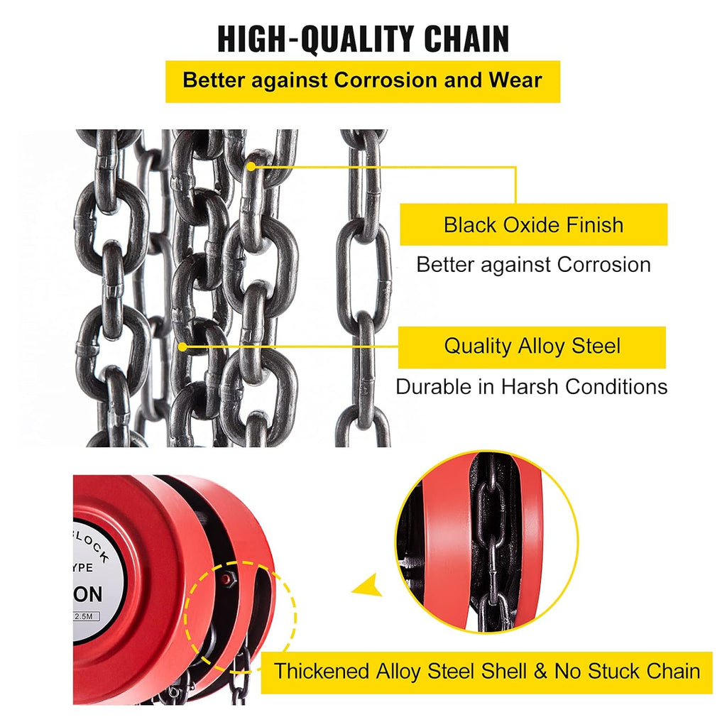 Red Pack of 2 Manual Chain Hoist, 4400 lbs Capacity, 8ft Lift Z526541