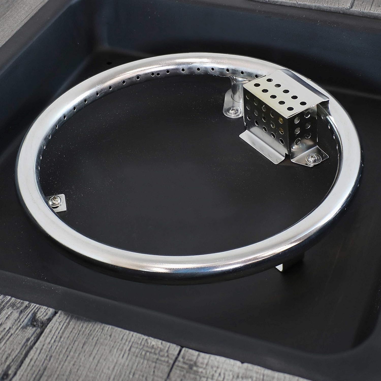 Square Outdoor Propane Gas Fire Pit Table with Weathered Wood Look - 25 Inches Tall R629