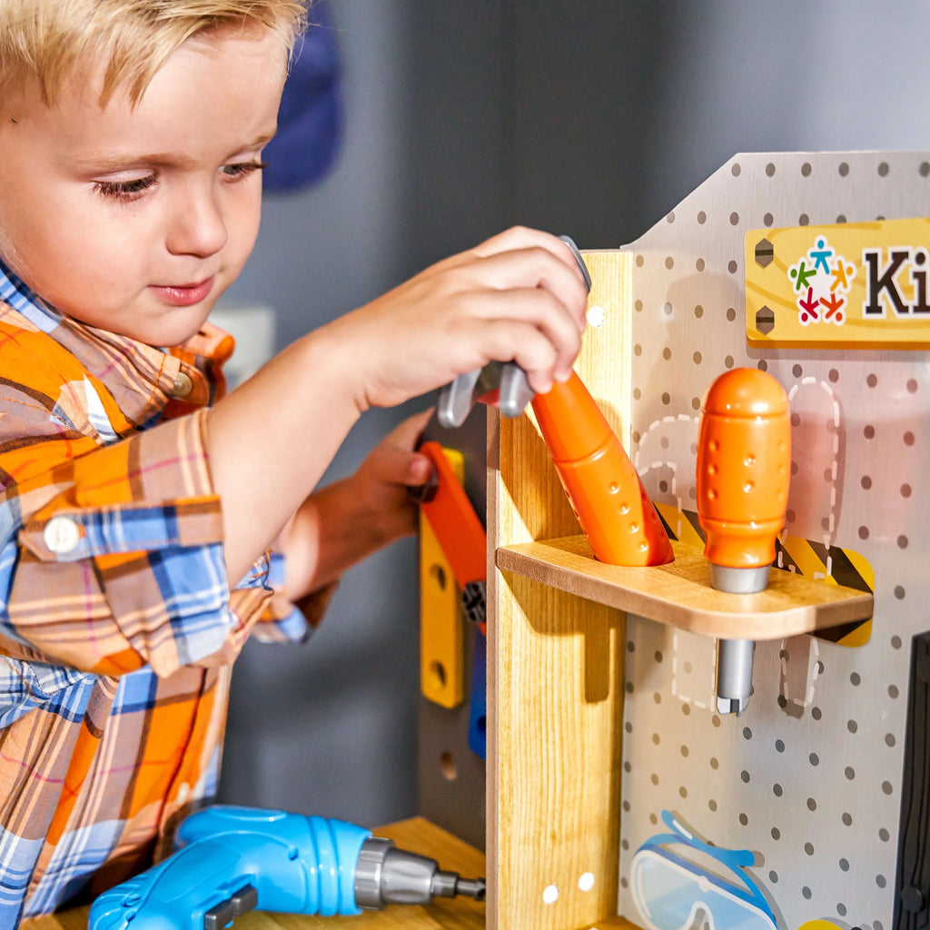 Wooden Play Workbench with 40+ Accessories and Working Drill C7528